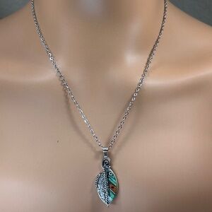 Silver and Green/Red Leaf Pendant Necklace